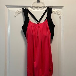 Lululemon Pink and Black Tank Top with attached Sports Bra - Size 6